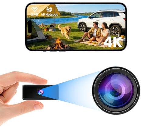 Mini Kamera, Funktioniert mit oder Ohne WLAN, 4K Kamera Überwachung Innen mit Nachtsicht, 6 Stunden Akkulaufzeit Einer Ladung, Bewegungserkennung, Mini Überwachungskamera Akku für Innen/ Außenbereich