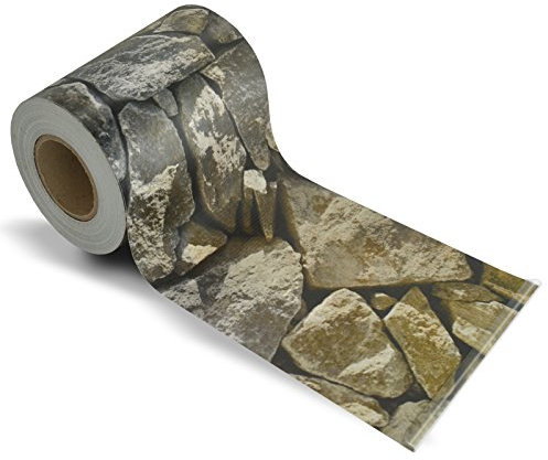 Sichtschutzstreifen PVC | Sichtschutzfolie Gartenzaun oder Balkon | inkl. 20 Befestigungsclips | für Einzel- und Doppelstabmatten geeignet | 19 cm x 35 m | einfarbig oder mit Motiv| Stein-Optikgrob