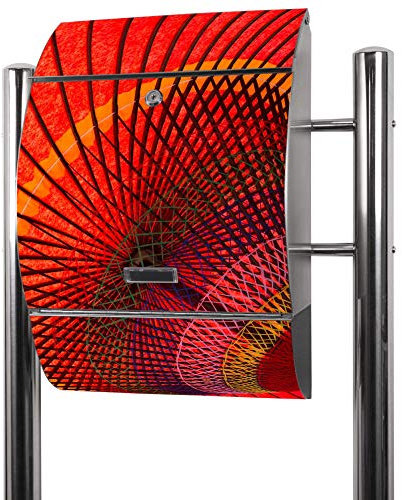 banjado® Standbriefkasten Edelstahl mit Zeitungsfach Motiv Roter Schirm/Briefkasten mit Standfuß/Edelstahl Briefkasten freistehend - A4 Einwurf inkl. 2 Schlüssel