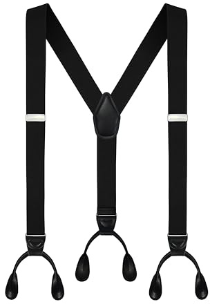 Moulen Men's Y-Back 1.4 Inches Wide Button End Elastic Adjustable Suspenders, Black