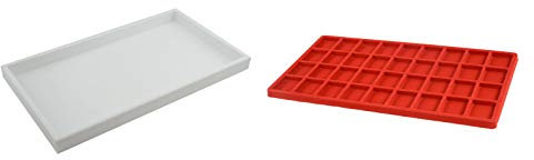 Schmucktablett aus Kunststoff, stapelbar, mit rotem Samteinsatz zur Auswahl, Weiß Tray with 36 Compartment Insert