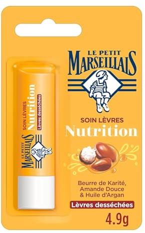 Le Petit Marseillais | Soin Lèvres Nutrition Lèvres Desséchées (tube de 4,9 g) – Baume à lèvres au beurre de karité, amande douce et huile d'argan – Stick à lèvres nourrissant
