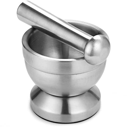 Acier Inoxydable Mortier et Pilon Set, Bol de Broyage Manuel à Mélanger Cuisine, pour Ail Epices Gingembre Herbe Médecine Poivre Sel.