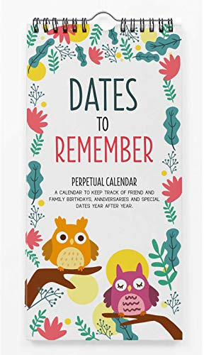 Inkdotpot Owl & Leaves Print Perpetual Calendar Birthday Wall Hanging Anniversary Special Event Reminder Calendar Book Journal Stationary Wall Hanging Birthday Gift Card Planner Organizer