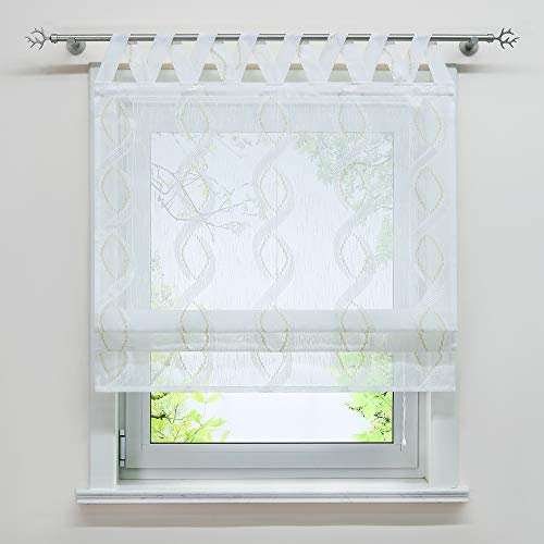 Joyswahl Garn Raffrollo halbtransparente Raffgardine mit Landhausstil »Anouk« Wohnzimmer Schals mit V-Schlaufen BxH 100x140cm 1er Pack