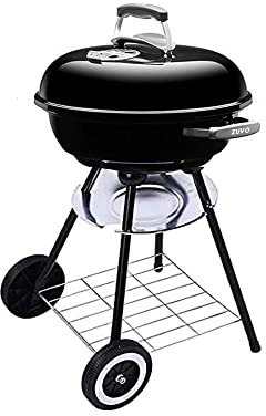 43 cm Barbecue BBQ Outdoor Grill With Wheels | Portable Round Charcoal Trolley, Adjustable Vent, Lid Mounted Temperature Gauge, And Chrome Grill B, Essential Kettle