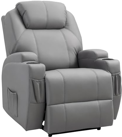 HOMCOM Fauteuil de Massage Inclinable, Chaise de Relaxation avec Dossier et Repose-Pied électrique réglables revêtement synthétique pour Salon, Chambre, Cinéma Maison Gris