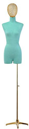 SGSG Weibliche Form Schaufensterpuppe Körper Torso， mit goldenem Kopf und Stativ， Höhenverstellbarer Oberkörper Schaufensterpuppe für Brautkleider (Grün)