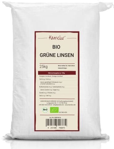 25kg de lentilles vertes séchées BIO - légumineuses séchées BIO sans additifs - lentilles vertes séchées dans en grand emballage