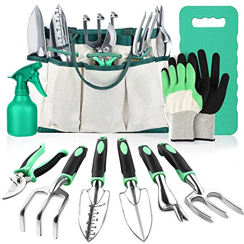 LBSTP Gardening Tools Set Garden Hand Tool Gift Kit Gardening Gifts for Women & Men 10 Piece Stainless Steel Heavy Duty Garden Tool Sets Garden Tools Bag for Women & Men Easy Storage