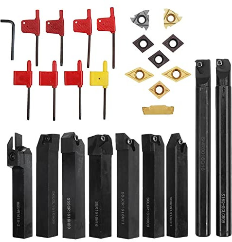 21Stk 16Mm Schaftdrehmaschine Bohrstange Hartmetalleinsätze Drehwerkzeughalter Drehmeißel Set Mit Hartmetall-Einsätze Schraubenschlüssel Für CNC Metall Drechselbänke Drehmaschinen