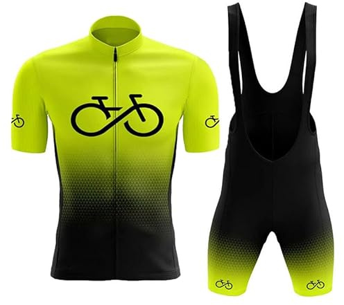 FFFF & OLFEH Herren Radtrikot Set Fahrrad Kurzarm Set mit 9D gepolsterten Trägerhosen MTB Rennrad Fahrradtrikot Fahrrad Shirts Bib Atmungsaktiv Schnell Trocknend für Radfahren MTB Jogging