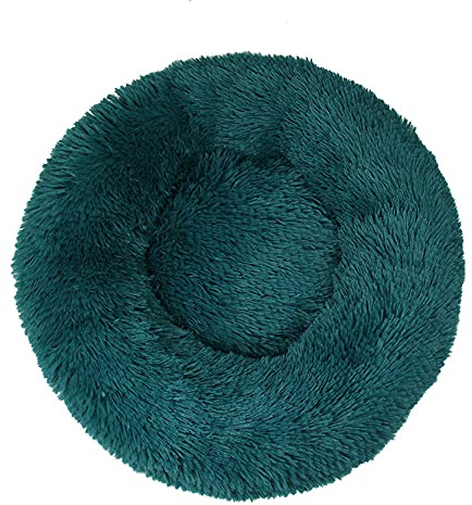 Lukery Hundebett Katzenbett Flauschig Rund aus Plüsch, Kuscheliges Donut Hundekissen und Katzenkissen Weiches Plüsch Hundeliege für Kleine, Mittelgroße und Große Haustiere (60CM,dunkel dunkel grün)