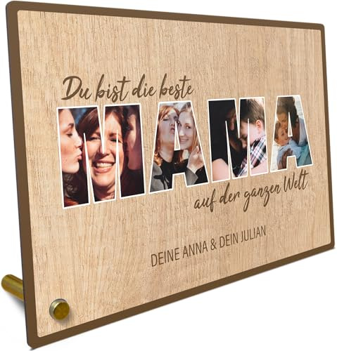 Elbeffekt Mama Geschenk Holzbild - Foto Geschenke - personalisierbar zum Hinstellen/Aufhängen, Für Mutter, Geschenk Für Mutter, Beste Mama der Welt, personalisierte Geschenke