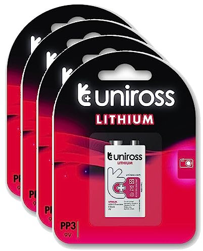 Uniross Pack de 4 Piles Lithium 9V-Block L522 24-LF, IEC-FR03