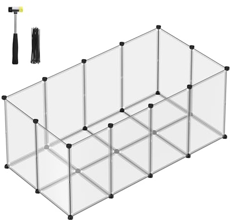 SONGMICS Parc Enclos, Cage, Clôture, avec Plancher, Intérieur, Modulable, en Plastique, pour Cochon d’Inde, Lapin, Hérisson, Petits Animaux, 140 x 70 x 55 cm, Blanc LPC007W01