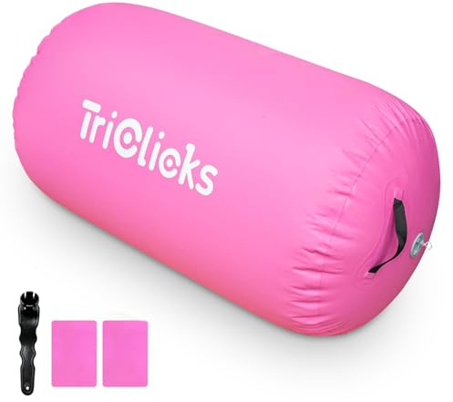 KIASTER Air Roller Inflatable Tumbling Gymnastics Mat Air Roll Barrel Tumble Track Back handspring Mat for Gymnastics Yoga Training Cheerleading Home Use (Pink, 80 x 50cm)