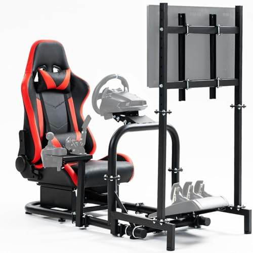 Dardoo Racing Simulator Cockpit with Seat and Monitor Stand, Compatible with Logitech/Thrustmaster/Fanatec G29, G920, G923, Excluding Steering Wheel, Pedals, and Handbrake