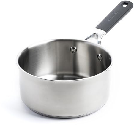 KitchenAid Classic Stainless Steel 3-Layer 18 cm/2.1 Litre Saucepan Pot, Clad, Induction, Oven Safe, Stay-Cool Handle, Silver