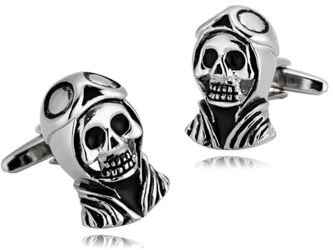 Dsnyu Manschettenknöpfe Totenkopf, Manschettenknöpfe Trauzeuge Silber Schwarz Edelstahl Hemd Anzug Herren Schmuck mit Geschenkbox