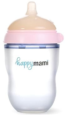 HappyMami, Biberon su Misura con Tettarella in Silicone Medico, senza BPA, doppio Sistema Anticolica, Lavabile in Lavastoviglie, adatto a ogni tipo di Allattamento. (Rosa 250 ml)
