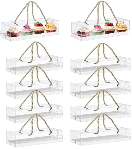 Zinaroty 10 Stück klare Kuchen-Boxen mit Griffen, rechteckige Kunststoff Bäckerei Kuchen Geschenk-Boxen für Geburtstag Hochzeit Dessert Geschenk Party (29.5x7.8x7.8cm)