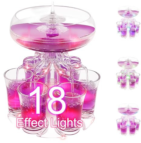 Distributeur de verre à liqueur avec 6 tasses et 18 lumières à effet distributeur de verre à liqueur, distributeur de verre à vin, distributeur de boisson décoratif transparent, 6 ports de séparation