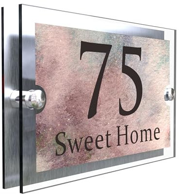 Numéro de maison acrylique personnalisé en aluminium - Nom de rue - Fontaine d'extérieur moderne - Adresse d'entreprise - Plaque d'adresse personnalisée argentée