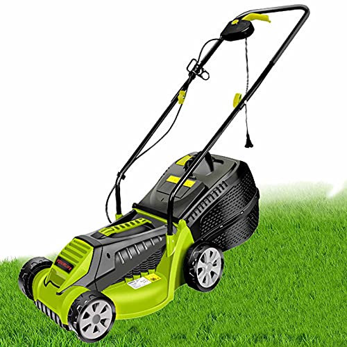 Removedor de césped eléctrico con Cable, barredora de césped de Empuje de 13 Pulgadas, Ruedas de Goma Resistentes y Altura de Corte Ajustable, cortacésped liviano para Caminar, Transparente, Verde