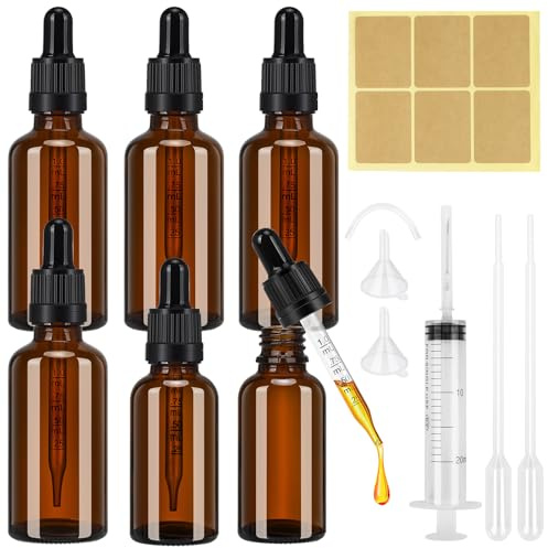 Farnirvana 6 Stück Pipettenflasche, 30ml 50ml Apothekerflasche Glas, Braunglas Flasche mit Pipette und Etikett, Tropfflasche für Ätherische Öle Parfümöle Aromatherapie