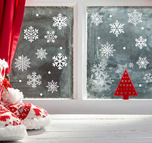 Agoer 140 PCS Schneeflocken Fensterbilder, Fensterdeko Weihnachten Statisch Haftende PVC, Winter Fenstersticker Selbstklebend für Weihnachtsdekoration Fenster, Schaufenster, Vitrinen