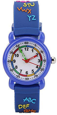 Tihebeyan Kinder-Cartoon-Uhr, wasserdichte Kinder-Digitaluhr, Einfach zu Schnallen, Sicher für Kinder, Lesezifferblatt, Silikonarmband, Rosa, Rot, Blau, Optionen (Alphabet-Kunststoffschale