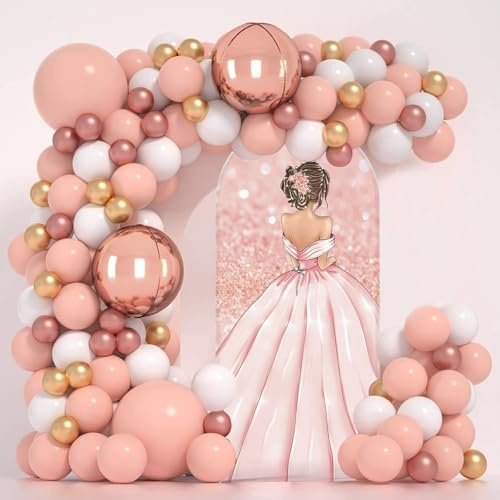 MEHOFOND 3.3 x 7 pies rosa para ceremonia para adultos, vestido de princesa dulce, telón de fondo redondo, marco de arco para fiesta de cumpleaños, boda, novia, ducha, cubierta de arco de Chiara,