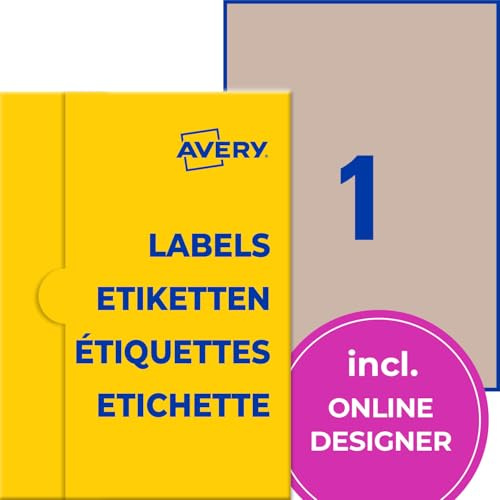 AVERY Zweckform P7109-10 Kraftpapier Etiketten (10 Aufkleber zum Bedrucken, 210x297mm auf A4, selbstklebend, Recycling Etiketten, nachhaltige Produktaufkleber) 10 Blatt, naturbraun