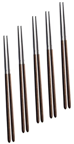 FELTECHELECTR 5pares Palillos Acero Inoxidable Mango Madera Antideslizante Reutilizables Cocina