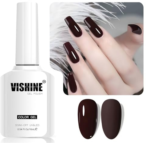 Vishine - Smalto gel semi-permanente Rosso Malva, 1 Pezzo 16ml Soak-Off UV LED Smalto per unghie Gel per Nail Art DIY e Manicure a Casa, Colore L358 Rosso Malva Scuro