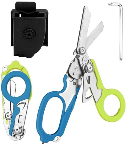 6 In 1 Forbici Pieghevoli, Forbici Soccorso, Pinze Tattiche Pieghevoli Con Taglierina Cinghia E Interruttore Vetro Per Soccorso (Verde Bluastro)