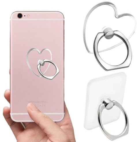 Support de bague de téléphone avec 2 pièces, 360 degrés de rotation transparent support d’anneau de téléphone poignée de téléphone poignée de téléphone portable support de téléphone (coeur, carré)