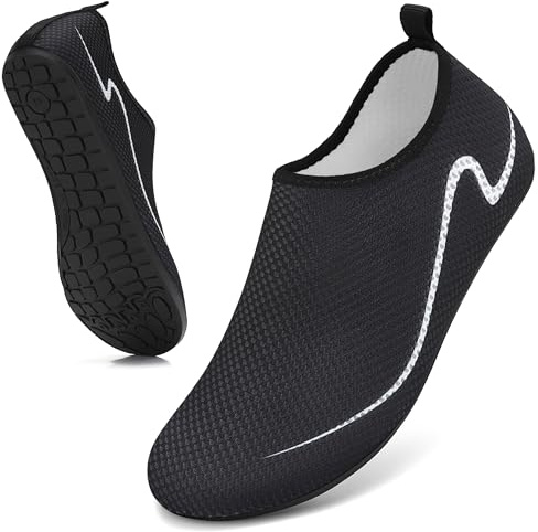 gitzing Water Shoes for Women Men Beach Quick-Dry Swim Aqua Socks Breathable Barefoot Shoes for Surfing Running Driving Pool YOG, Black 6 UK/39 EU