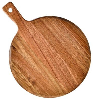 LOPUNER Tabla De Madera Redonda Para Servir Pizza Pan y Steak Tabla Multifuncional Diseño Elegante Para Cocinas y Eventos Especiales