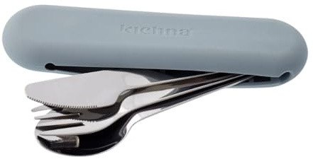 Kichna Travel Cutlery Set [3 Pcs] – Sage Pink, Dishwasher Safe, Lightweight, Stainless Steel Tableware w/Fork, Knife, Spoon, Sleek Silicone Case | Kitchen Flatware