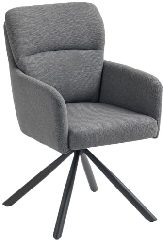 HOMCOM Esszimmerstuhl, 360° Drehbar mit Armlehne, Metallbeine, Grau | Küchenstuhl, Drehstuhl, Leinenbezug, Ergonomisch, Rückenlehne, Polsterstuhl für Esszimmer Wohnzimmer
