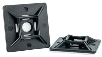 Klebepads aus Kunststoff (Nylon) selbstklebende Halterung mit Öse, Kabel-Clip für Kabelbäume mit Kabelbindern - 19-3,6 - Schwarz - 100 Stück - Plastic Hardware Store