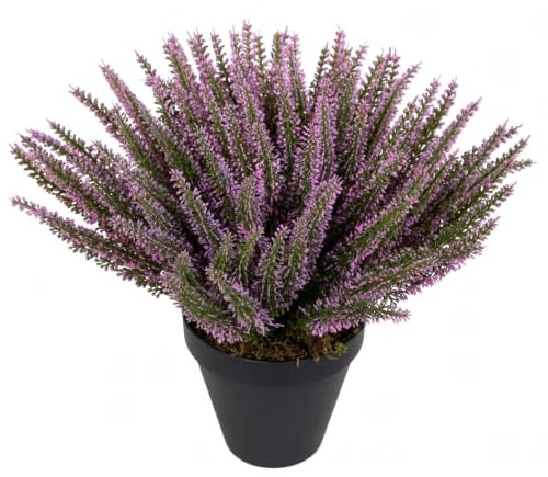 Seidenblumen Roß Großes Erika-Heidekraut im Topf DP, 36x42 cm, Rosa | Wetterfeste Outdoor Dekopflanze, UV-beständiger Erikabusch Kunststrauch für Garten Terrasse Grab, täuschend echte Pflanze