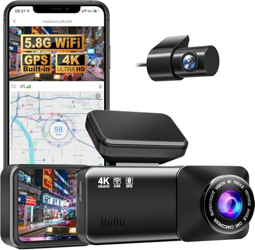 Dashcam Pro 4k With Front and Rear Camera, 5.8GHz WiFi, GPS, Free 64GB Card, Dashcam with Parking Monitoring, 170° Wide Angle, Night Vsion & Parking Mode