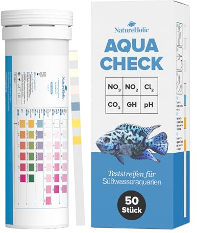 NatureHolic Strisce reattive per acquario 6 in 1, test rapido per nitriti, nitrati, cloro, pH, durezza totale e durezza carbonato, per acquario, bacini di gamberetti e acqua dolce