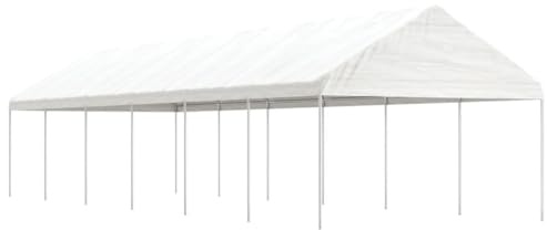 Pavillon d'Extérieur, Toit Blanc en Polyéthylène, Structure Acier Galvanisé, Tente de Réception Grande Taille, pour Jardin, Terrasse, Événements Extérieurs, Blanc, 13.38 x 4.08 x 3.22 m
