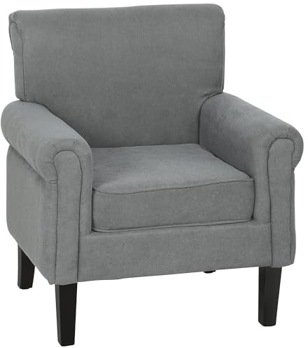 HOMCOM Butaca de Salón Tapizada en Tela, Sillón Relax con Reposabrazos, Asiento Extraíble y Lavable, Patas de Madera, para Dormitorio, Balcón, Estilo Moderno, Carga 150 kg, 79x72,5x88 cm, Gris Oscuro