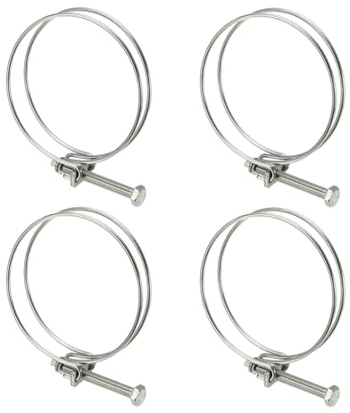 sourcing map 4Pcs Double Wire Hose Clips 88-95mm Adjustable with M8 Screw | Adjustable, 304 Stainless Steel, Silver, Wire Pipe Tube Clamps, Plumbing Joint Fastener, for Dust Collection Pool Pond