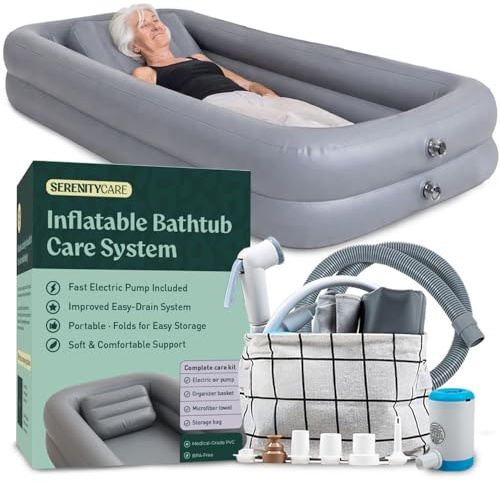 Inflatable Bed Bathtub for Adults, Bedridden Patients - Easy Bed Bath System for Elderly & Disabled - Home Care Portable Medical Bed Shower Solution with Electric Pump and Complete Kit